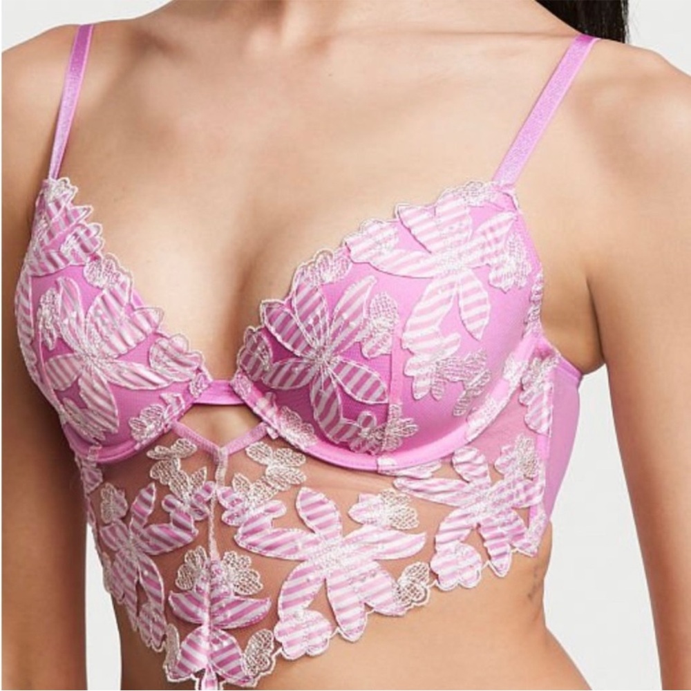 NWT Victoria's Secret Luxe Lined Demi Floral Embroidered Bra size 34D - Picture 2 of 8
